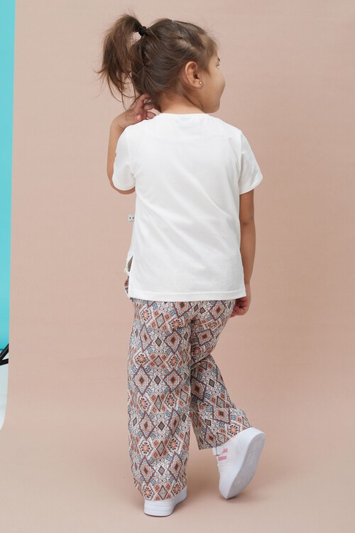 Kız Çocuk Kare Desenli Bluz ve Pantolonlu 2li Takım 15135