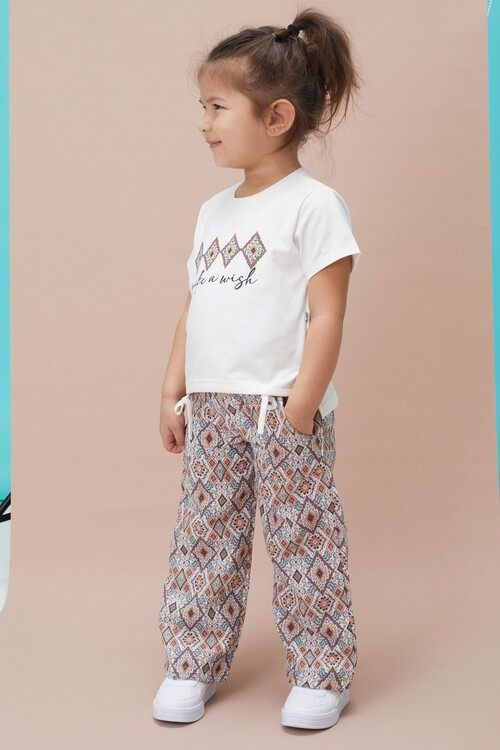 Kız Çocuk Kare Desenli Bluz ve Pantolonlu 2li Takım 15135