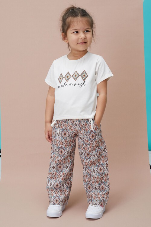 Kız Çocuk Kare Desenli Bluz ve Pantolonlu 2li Takım 15135