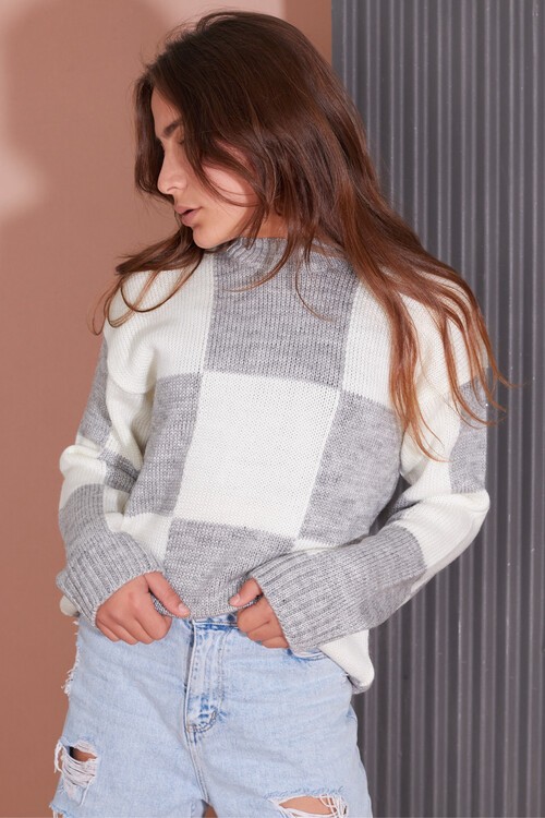 Kız Çocuk Kareli Triko Kazak 14625