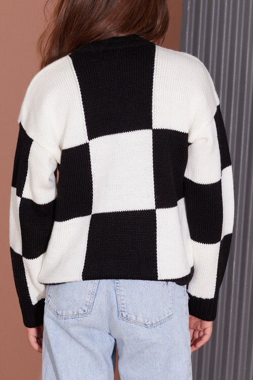 Kız Çocuk Kareli Triko Kazak 14625