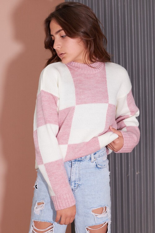 Kız Çocuk Kareli Triko Kazak 14625