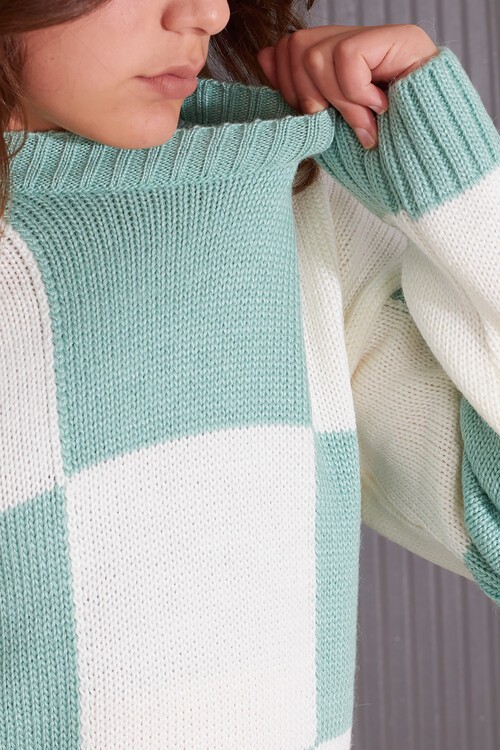 Kız Çocuk Kareli Triko Kazak 14625