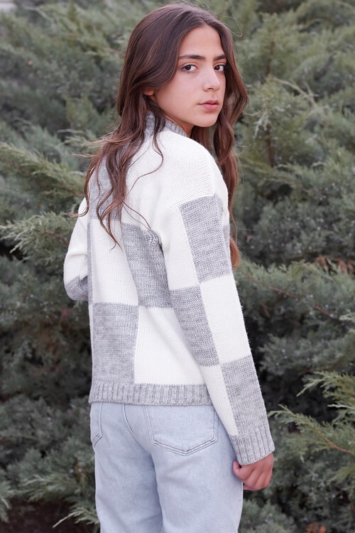 Kız Çocuk Kareli Triko Kazak 14625