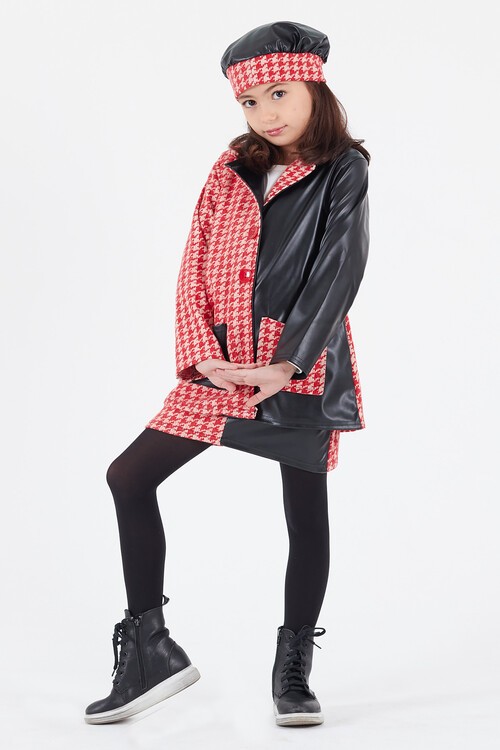 Kız Çocuk Kazayağı Deri Detaylı Ceketli 4lü Elbise Takımı 14590