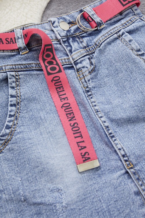 Kız Çocuk Kemerli Baskılı Desing Etek 9-14 Yaş 13915