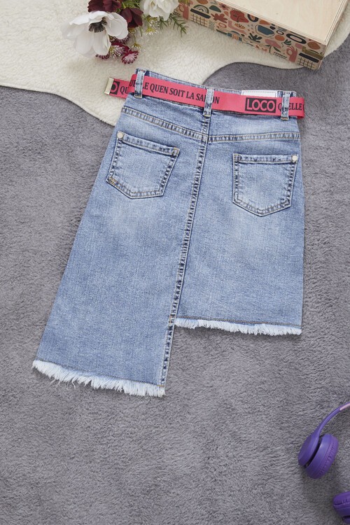 Kız Çocuk Kemerli Baskılı Desing Etek 9-14 Yaş 13915