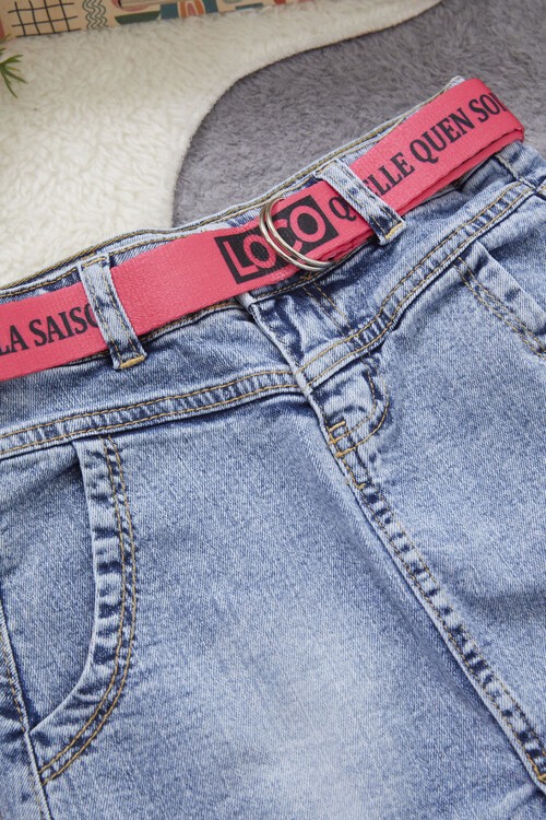 Kız Çocuk Kemerli Baskılı Desing Etek 9-14 Yaş 13915