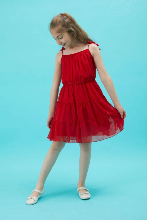 Kız Çocuk Jean Ceketli Kırmızı Elbise Takımı 15194