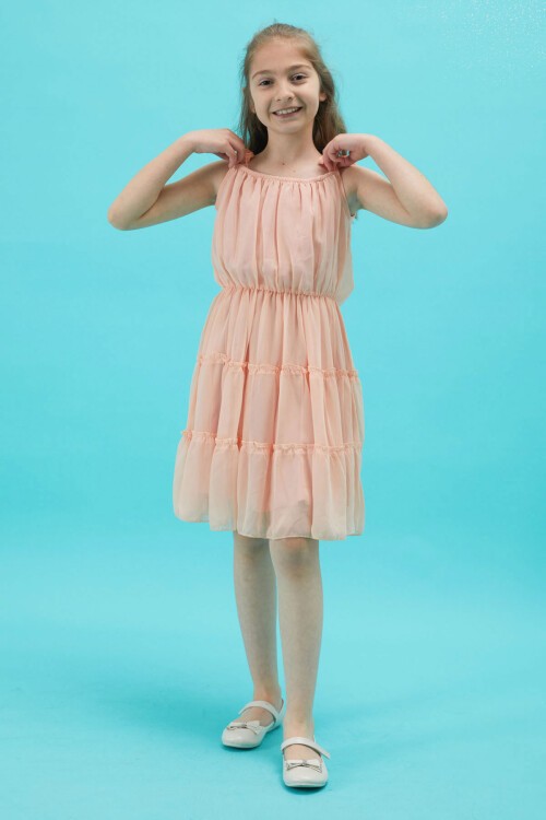 Kız Çocuk Jean Ceketli Pembe Elbise Takımı 15192