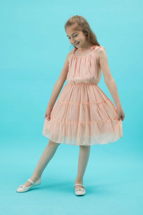 Kız Çocuk Jean Ceketli Pembe Elbise Takımı 15192