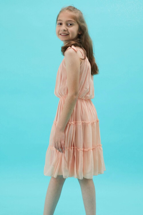 Kız Çocuk Jean Ceketli Pembe Elbise Takımı 15192