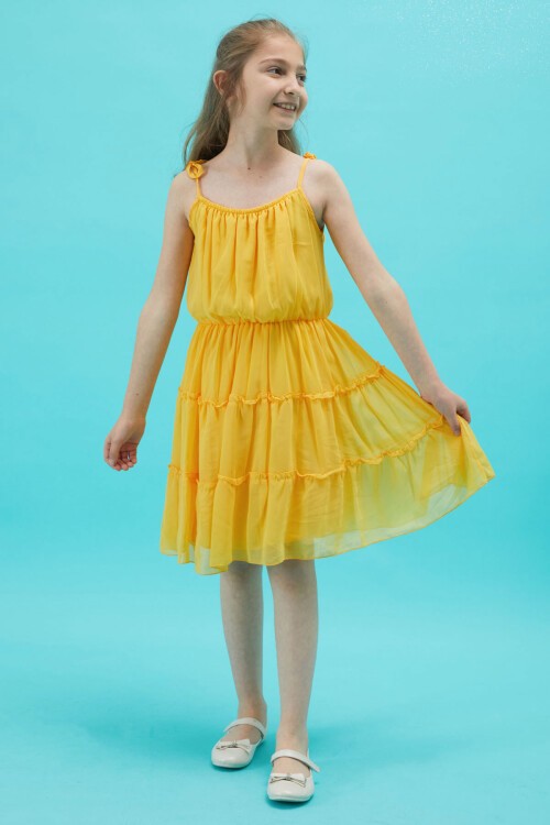 Kız Çocuk Jean Ceketli Sarı Elbise Takımı 15195