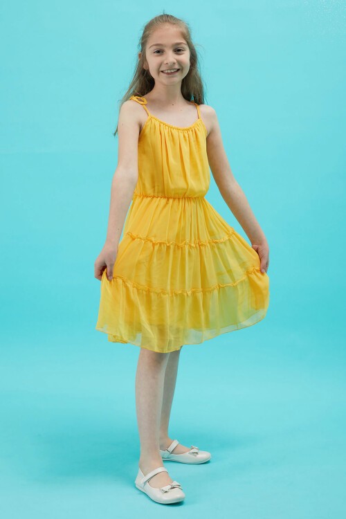 Kız Çocuk Jean Ceketli Sarı Elbise Takımı 15195