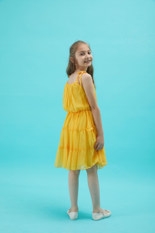 Kız Çocuk Jean Ceketli Sarı Elbise Takımı 15195