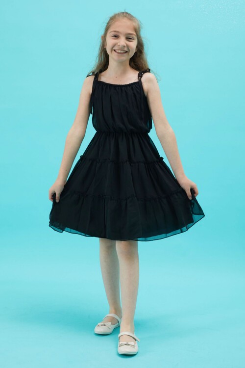 Kız Çocuk Jean Ceketli Siyah Elbise Takımı 15196