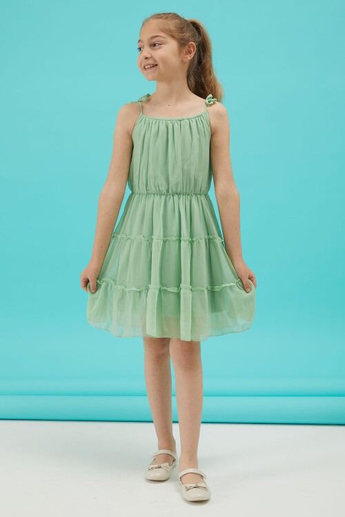 Kız Çocuk Jean Ceketli Yeşil Elbise Takımı 15191