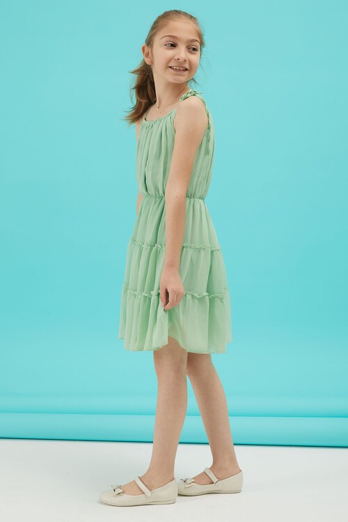 Kız Çocuk Jean Ceketli Yeşil Elbise Takımı 15191