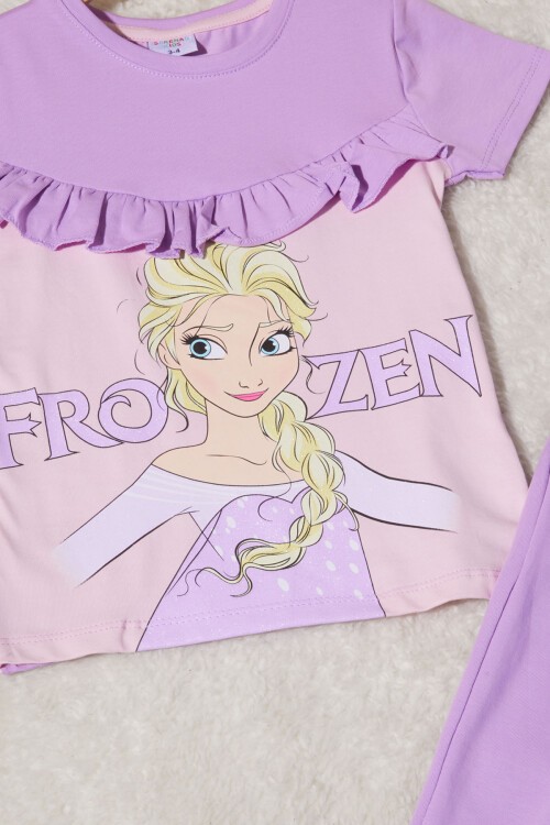 Kız Çocuk Lila Frozen Baskılı Tişörtlü Takım 15258