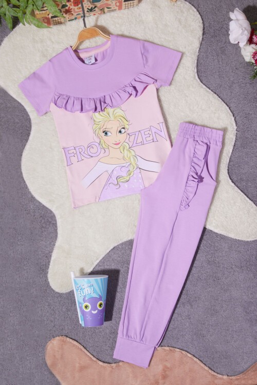 Kız Çocuk Lila Frozen Baskılı Tişörtlü Takım 15258