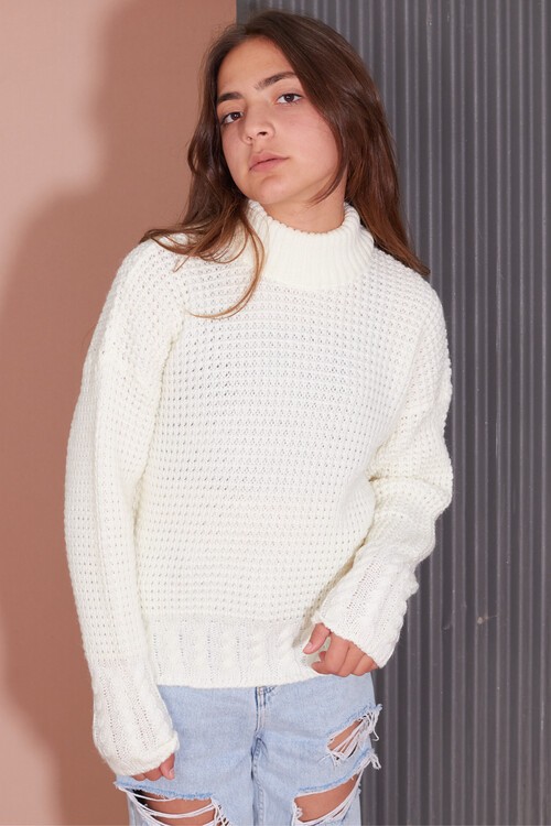 Kız Çocuk Örgülü Boğazlı Triko Kazak 14623