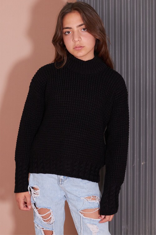 Kız Çocuk Örgülü Boğazlı Triko Kazak 14623