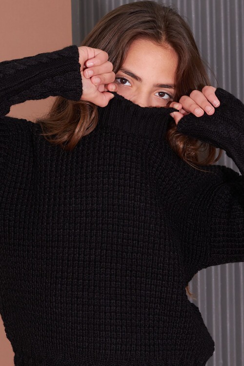 Kız Çocuk Örgülü Boğazlı Triko Kazak 14623