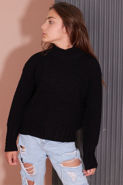 Kız Çocuk Örgülü Boğazlı Triko Kazak 14623