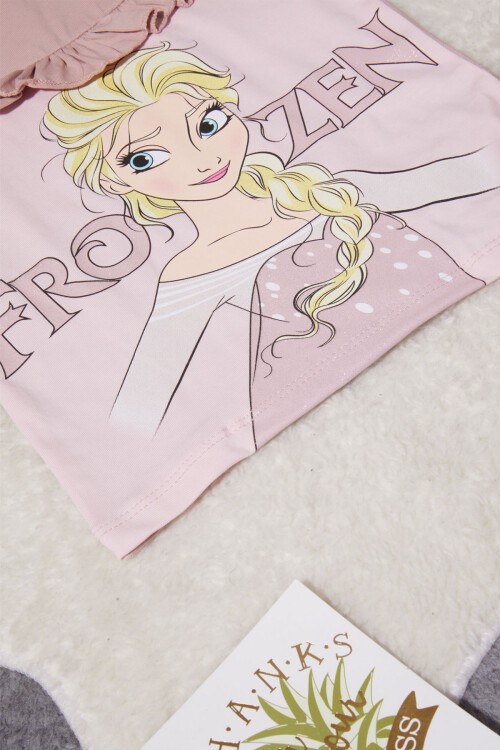 Kız Çocuk Pembe Frozen Baskılı Tişörtlü Takım 15259