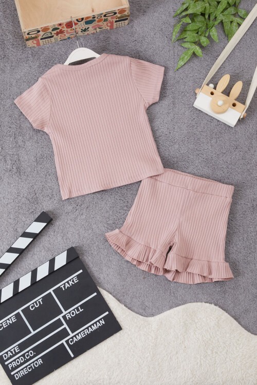 Kız Çocuk Pembe Puantiyeli Şortlu Takım 15294