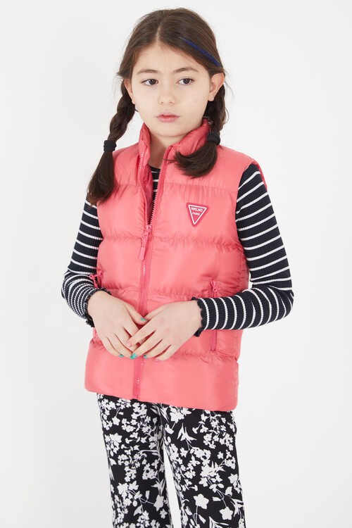 Kız Çocuk Pembe Şişme Yelek Fermuarlı Cep 15078