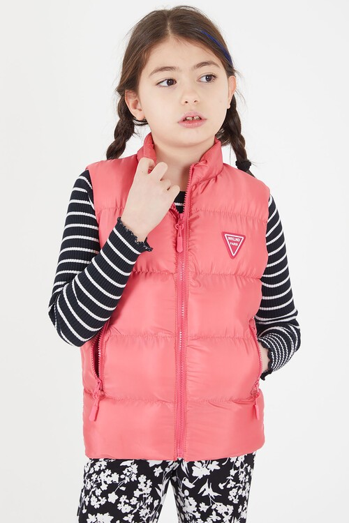 Kız Çocuk Pembe Şişme Yelek Fermuarlı Cep 15078