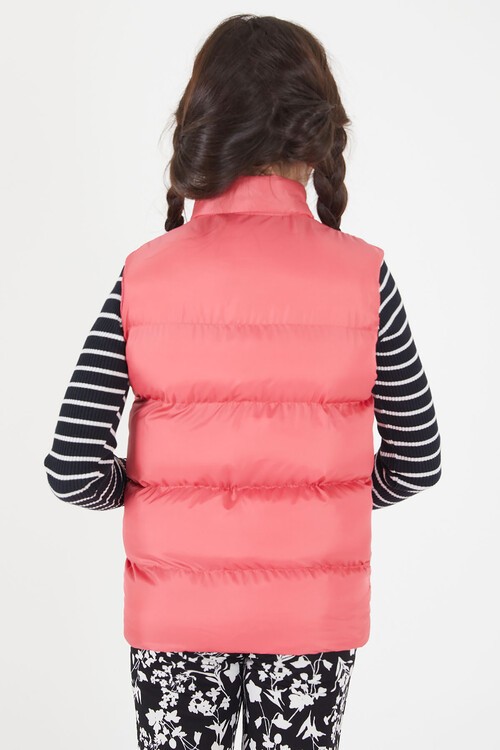 Kız Çocuk Pembe Şişme Yelek Fermuarlı Cep 15078