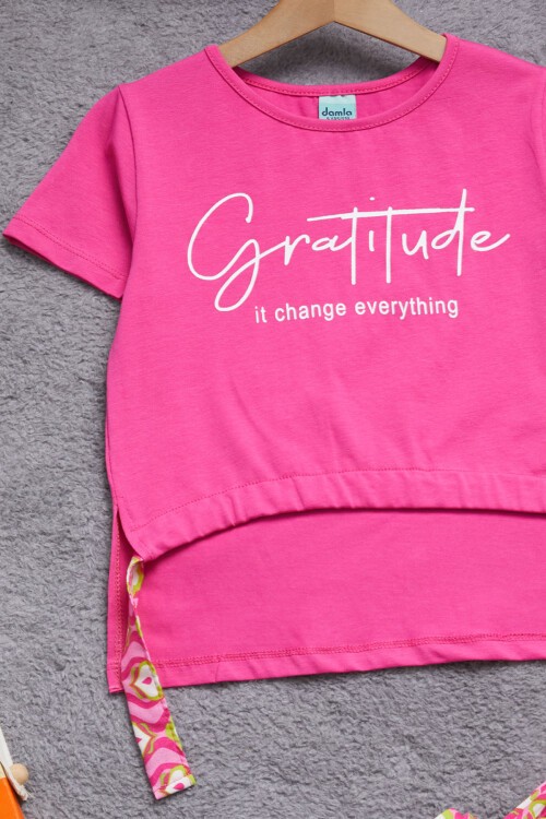 Kız Çocuk Pembe Yazılı Pantolonlu Bluz Takım 15270