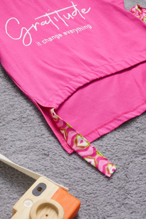 Kız Çocuk Pembe Yazılı Pantolonlu Bluz Takım 15270