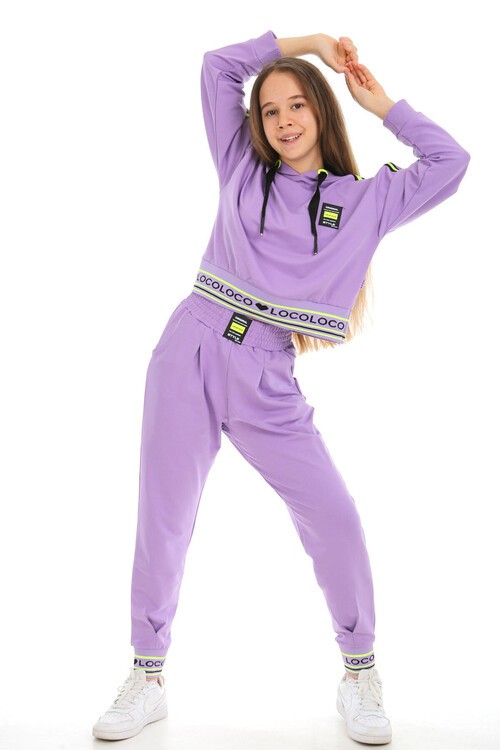 Kız Çocuk Ribanalı Kapüşonlu Style Eşofman Takımı 15029