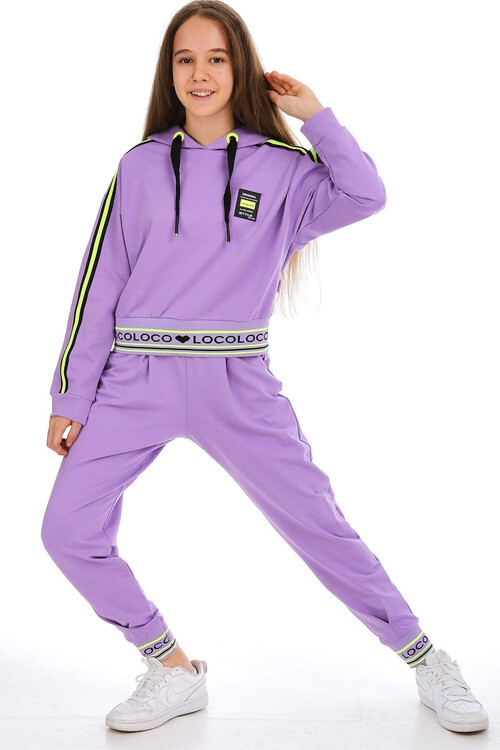 Kız Çocuk Ribanalı Kapüşonlu Style Eşofman Takımı 15029