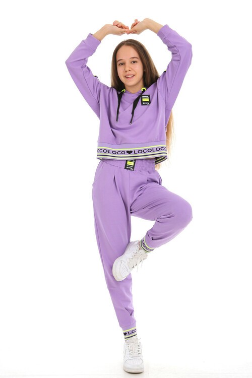 Kız Çocuk Ribanalı Kapüşonlu Style Eşofman Takımı 15029