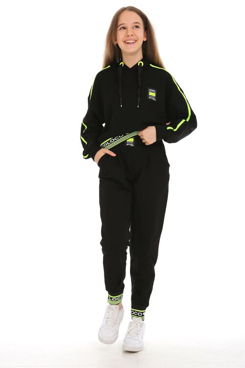 Kız Çocuk Ribanalı Kapüşonlu Style Eşofman Takımı 15029