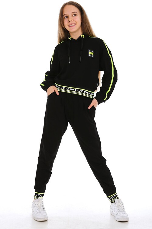 Kız Çocuk Ribanalı Kapüşonlu Style Eşofman Takımı 15029