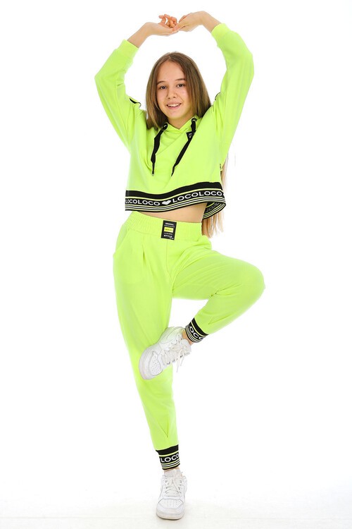 Kız Çocuk Ribanalı Kapüşonlu Style Eşofman Takımı 15029