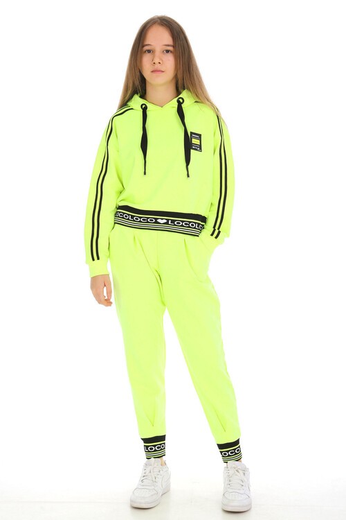 Kız Çocuk Ribanalı Kapüşonlu Style Eşofman Takımı 15029