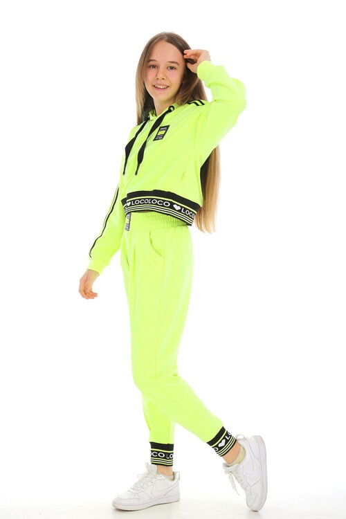 Kız Çocuk Ribanalı Kapüşonlu Style Eşofman Takımı 15029