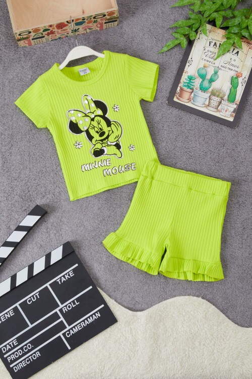 Kız Çocuk Sarı Puantiyeli Şortlu Takım 15297