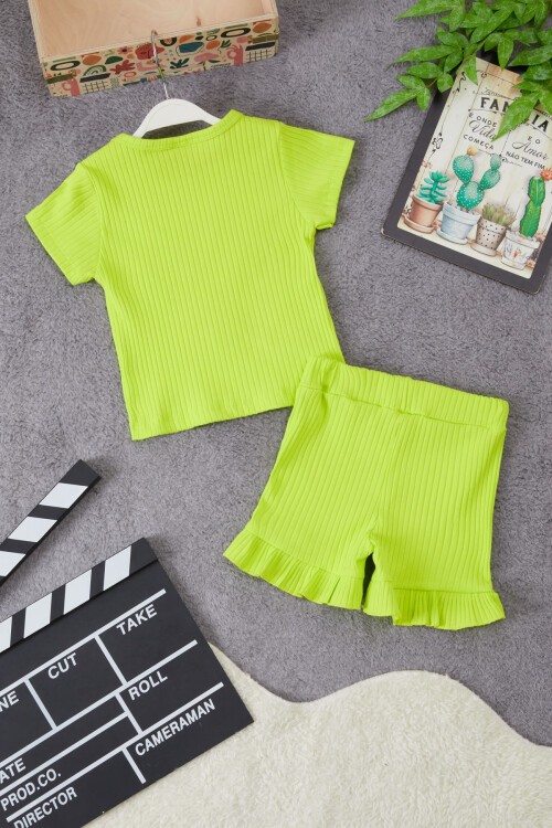 Kız Çocuk Sarı Puantiyeli Şortlu Takım 15297