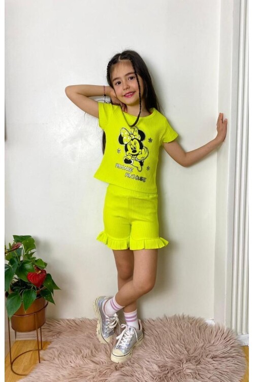 Kız Çocuk Sarı Puantiyeli Şortlu Takım 15297