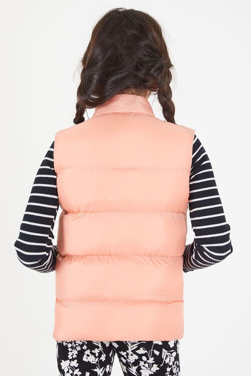 Kız Çocuk Somon Şişme Yelek Fermuarlı Cep 15077