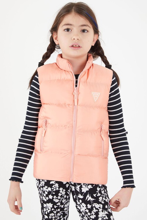 Kız Çocuk Somon Şişme Yelek Fermuarlı Cep 15077