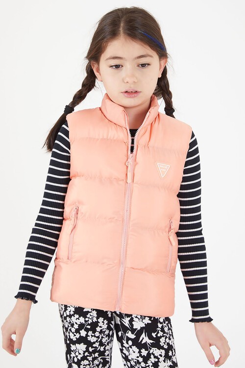 Kız Çocuk Somon Şişme Yelek Fermuarlı Cep 15077