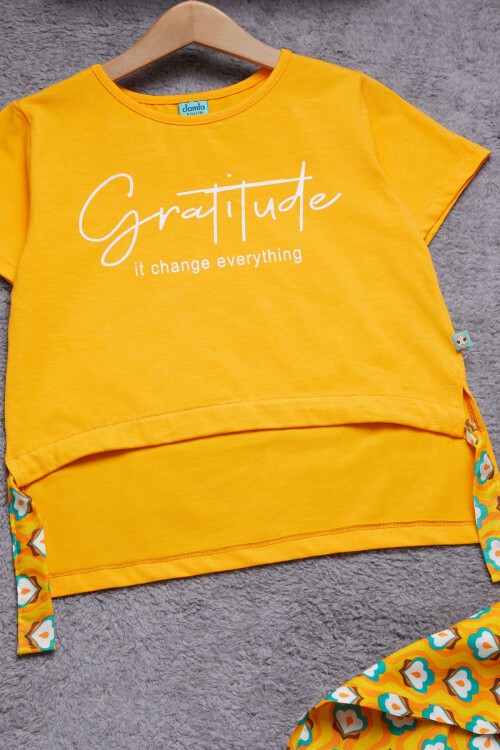 Kız Çocuk Turuncu Yazılı Pantolonlu Bluz Takım 15271